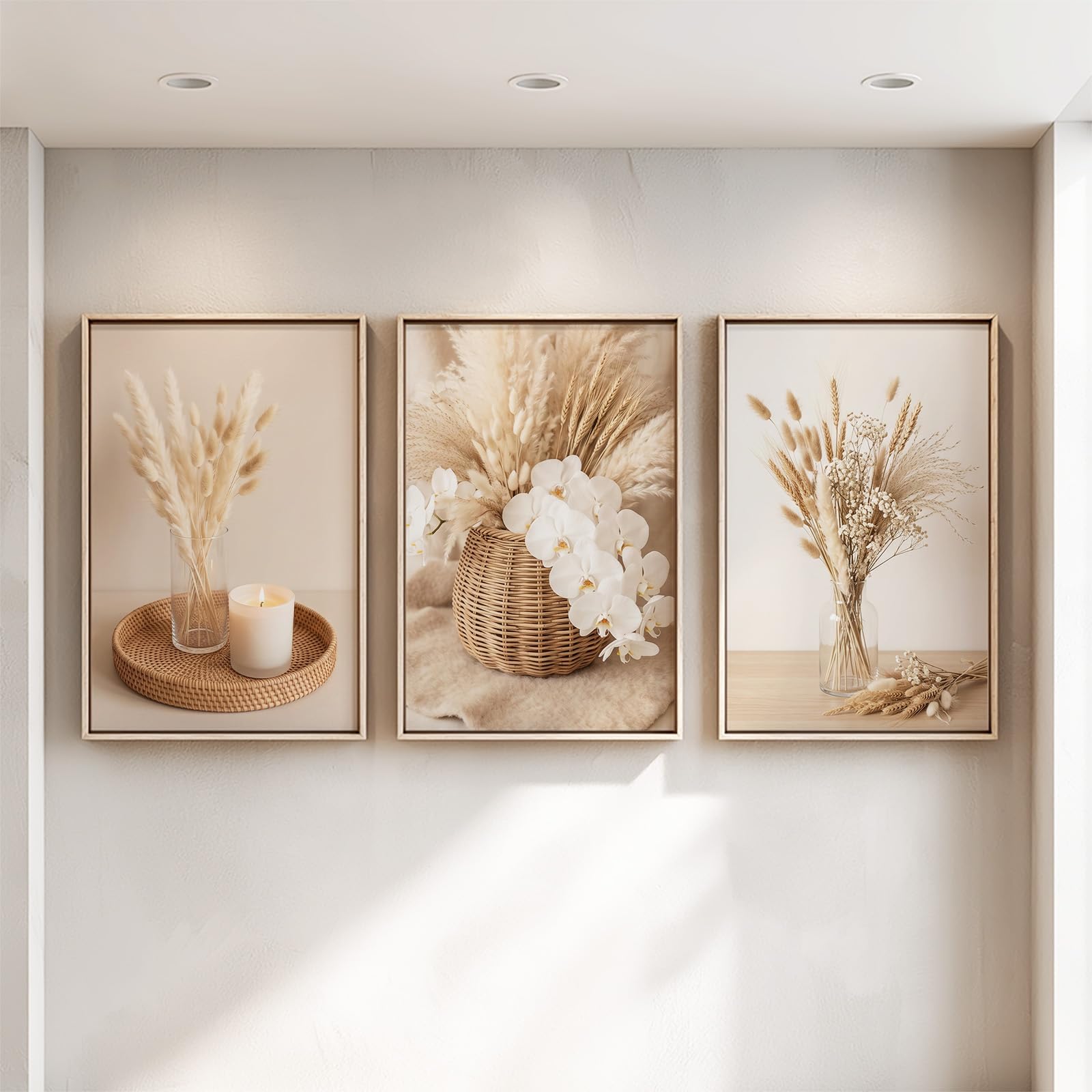 Generisch 3-teiliges Wandbild Leinwand Set 50 x 70 cm, Ohne Rahmen Triptychon Ästhetische Kunstdrucke Stillleben Fotografie für Wohnzimmer & Schlafzimmer, Trockenblume Weizenähre