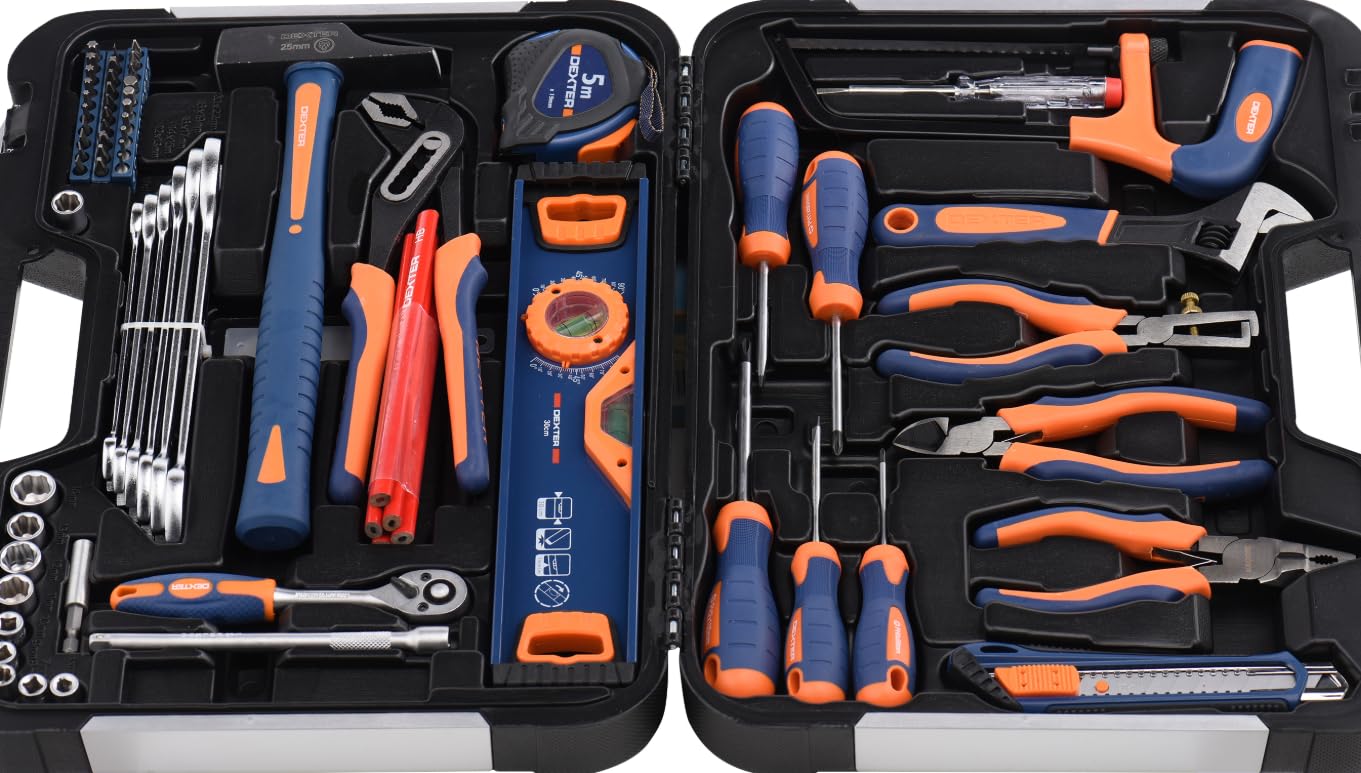 Dexter - Mallette à outils 75 pièces - Complète pratique et légère - Acier chromé vanadium - Garantie 10 ans