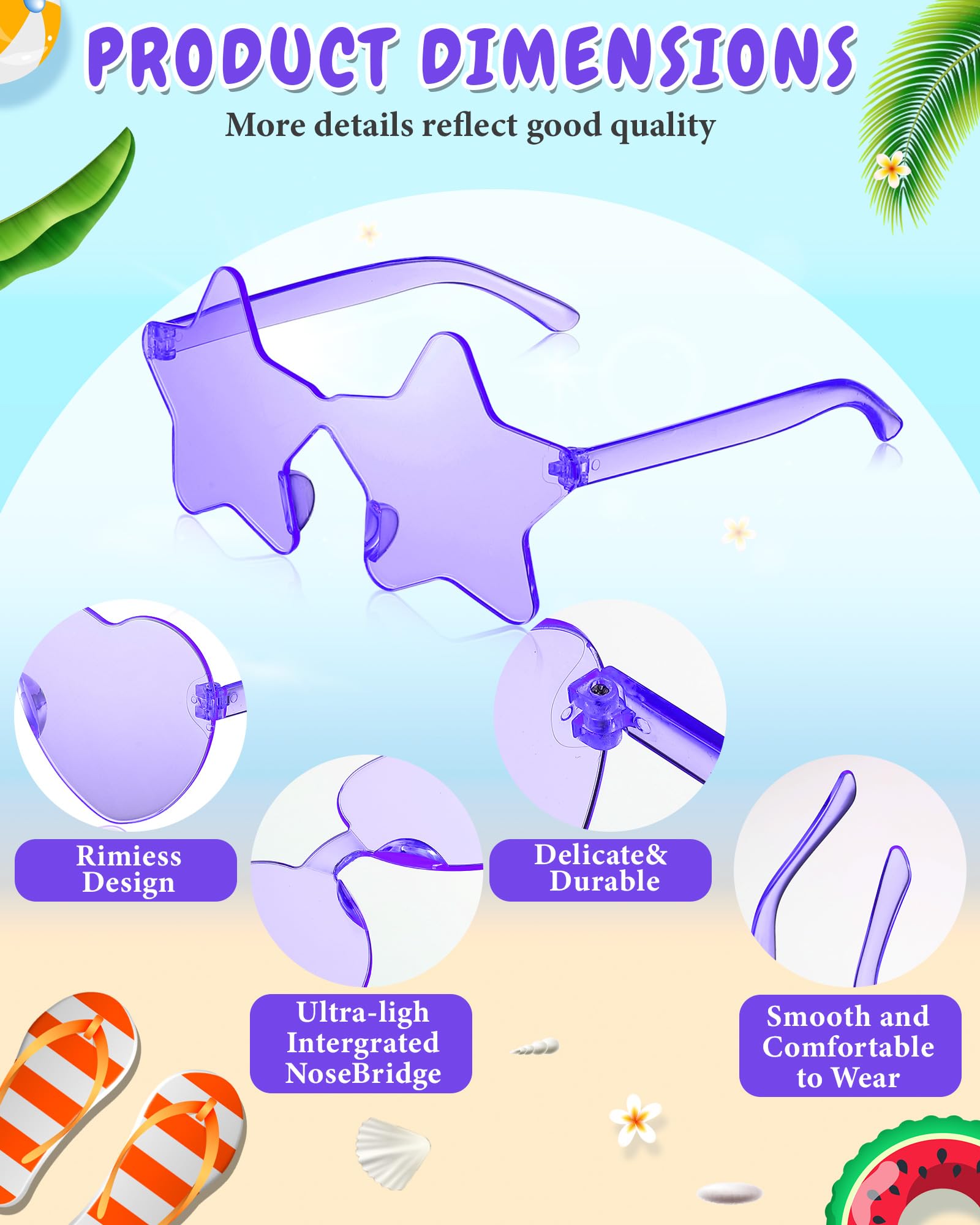 Kanayu Lot de 12 lunettes de soleil sans monture de style rétro pour enterrement de vie de jeune fille, séance photo, accessoires de costume (violet)