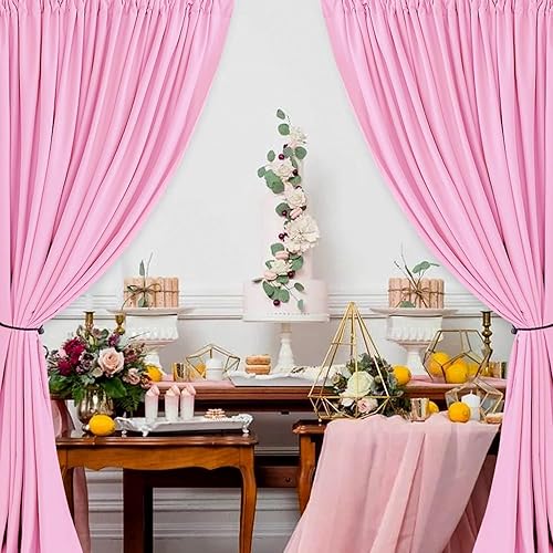 Miniatura 7 de Hiasan Cortinas de fondo rosa para fiestas, cortinas de fondo de fotografía de poliéster para baby shower, decoraciones de boda, 5 x 7 pies, juego