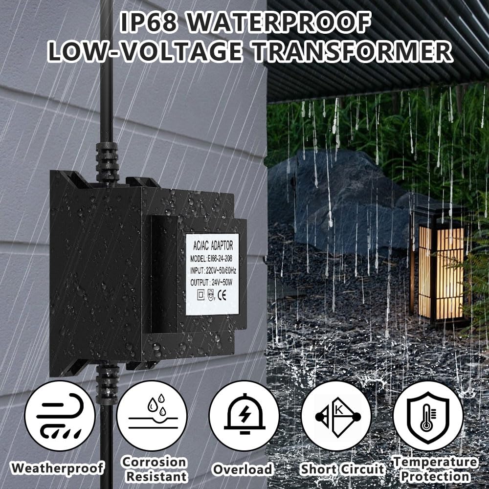 Alimentatore LED 24V AC/AC 50W Trasformatore 220V 24V con Spina Esterna IP68 per Illuminazione LED e Pompe, Cantieri Edili, Fabbriche di Elettronica