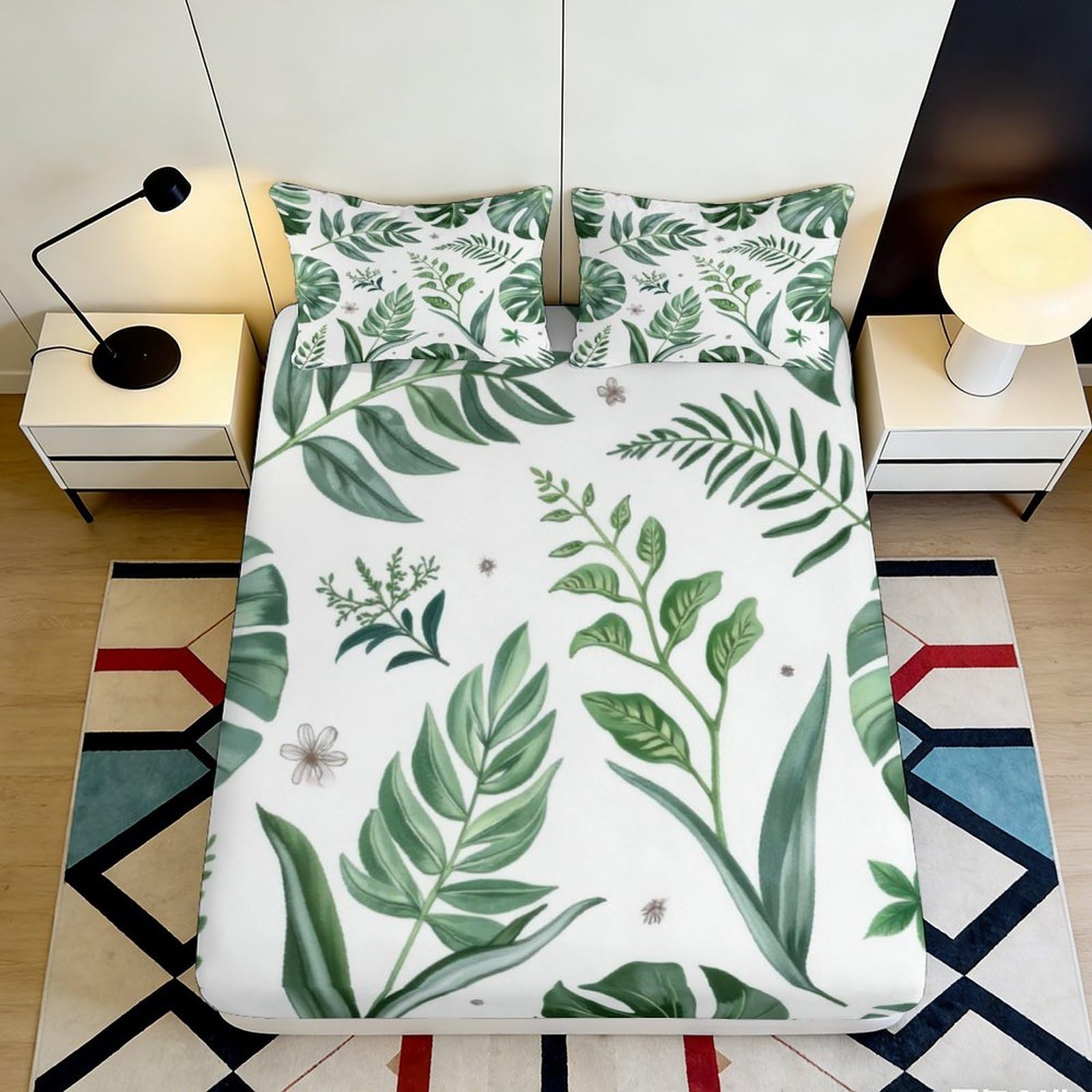 Pnayamiorkfel Style-3 3D Printed Botanical Leaf Fitted Sheet Microfiber Soft Breathable Green Nature Mattress Cover For Bedroom Dorm Decor 90X200x25cm
