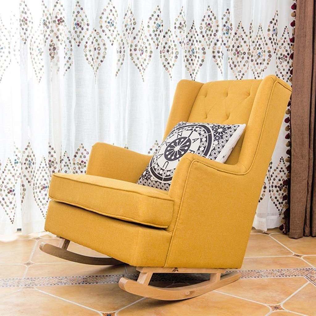Single Sofa Rocking Chair Smooth Rocking Motion Solid Wood Sponge Cushion High Back Leisure Terrace Recliner