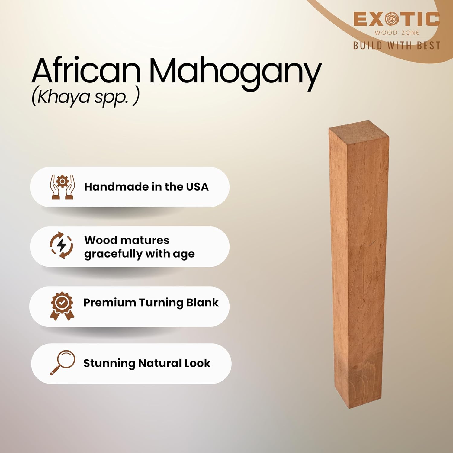 African Mahogany Turning Blank - Kiln Dried Hardwood for Eco-Friendly Woodworking, Woodturning, Wood Lathe, Sustainable Wood, Woodcraft, DIY Projects (1" x 1" x 6") by Exotic Wood Zone