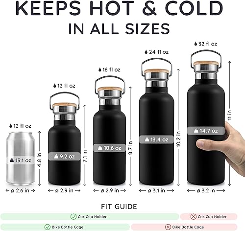 Miniatura 65 de Botella de agua Bambaw aislada al vacío de 750 ml – Azul claro, acero inoxidable, a prueba de fugas, botella para caminar Azul (Ice Blue),Azul