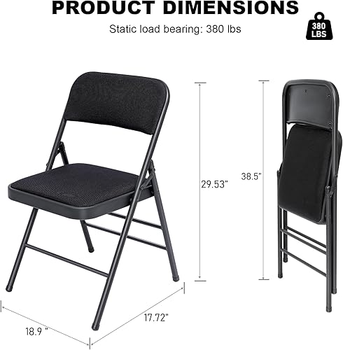 Miniatura 3 de Juego de 12 sillas plegables de tela con cojín acolchado y respaldo, asiento plegable para interiores y exteriores con marco de acero para el hogar,