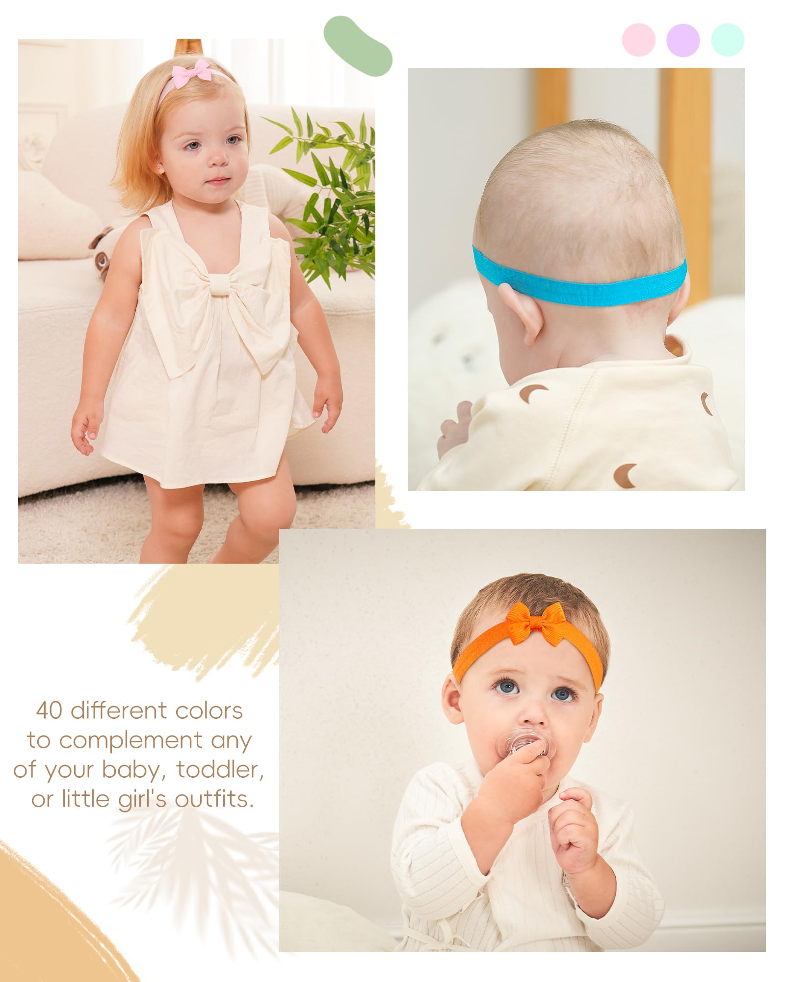 jollybows 40pcs Baby Girls Bows Headbands Elastic Hairband Ribbon Bow Hair Accessories for Newborns Infants Toddlers and Kids Style B - Image 3
