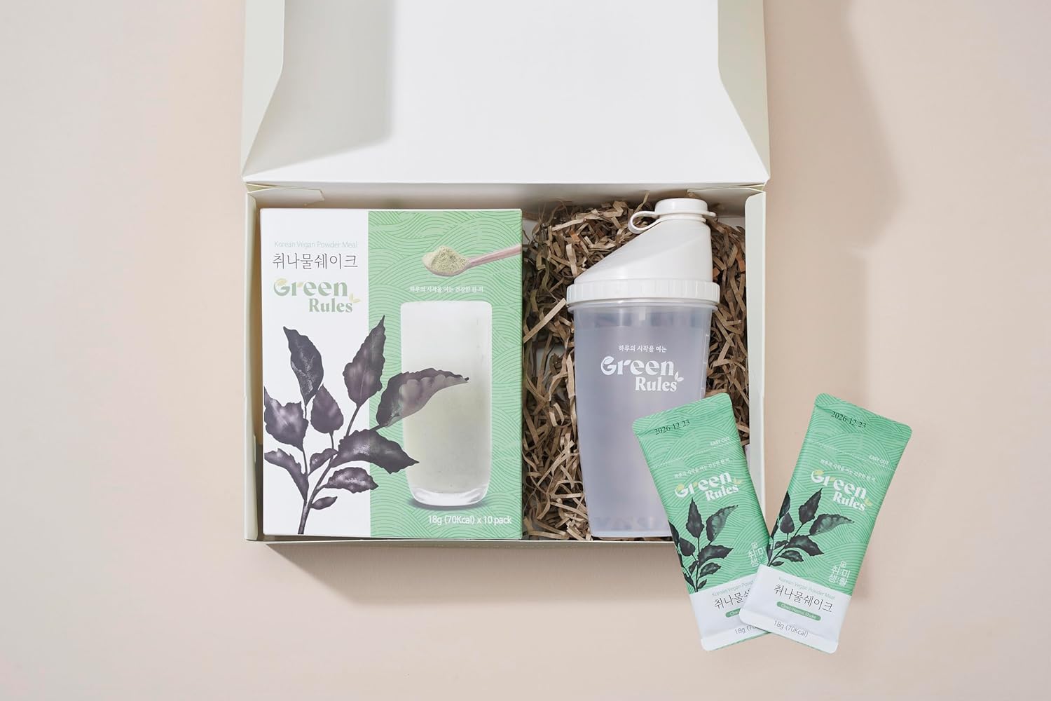 Korean Food Greenrules Korean Grain Shake Gift Set with Chwinamul – Plant-Based Meal Mix Powder, 10 Stick Packs + Free Shaker Bottle