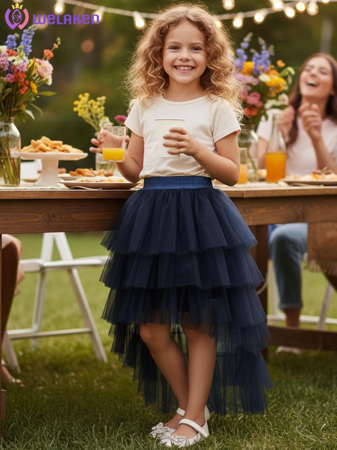 Girls Layered Tulle Skirts Flowy Mesh Elastic Waist Midi Tutu Skirt - Image 2