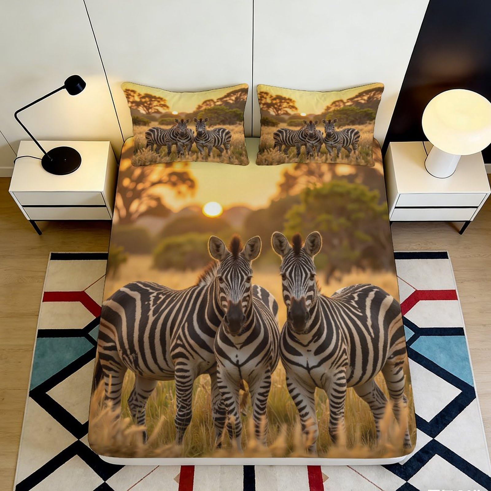 Jqzkxnhpbr Style-4 3D Printed Zebra Sunset Fitted Sheet Microfiber Soft Bedroom Decor Safari Wildlife Mattress Cover For Home Dorm 90X200x25cm