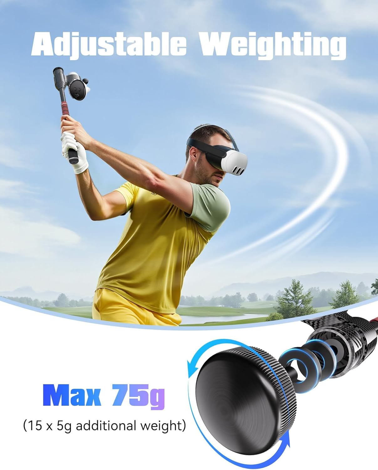 VR Golf Club Handle Grip for Quest 3/3S - Premium Carbon Fiber Grip, Non-Slip Design & Precision Tracking - Realistic Weighted Controller Attachment,Red (ONLY for Right Controller,17.5 Inch)