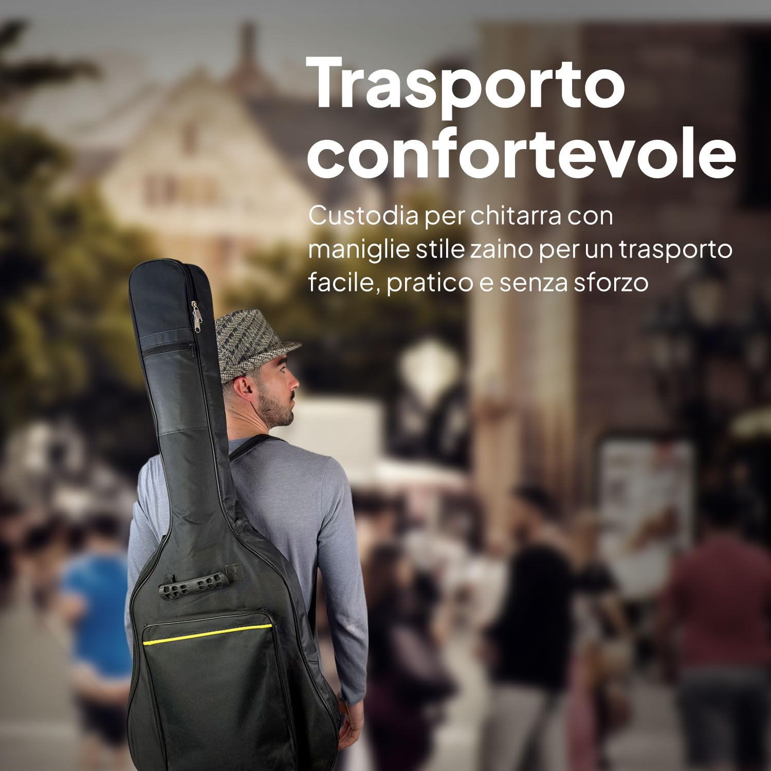OcioDual Custodia Chitarra Classica, Custodia Chitarra Acustica, Zaino con Tasca Esterna e Maniglia per il Trasporto, Imbottita, Base in gomma, Morbida Borsa Zaino Nylon Tracolle, Nero
