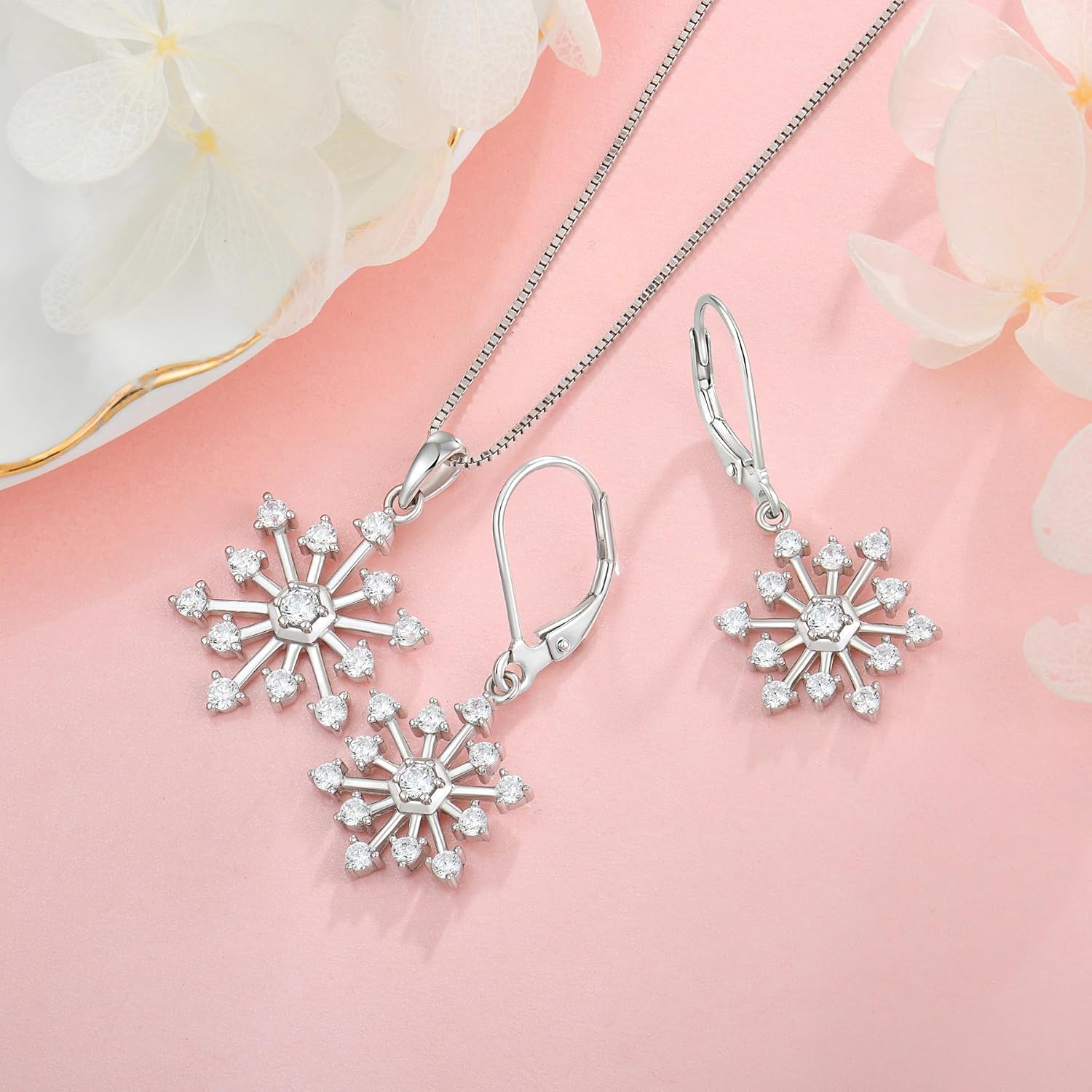 Snowflake Dangle Drop Leveback Earrings for Women 925 Sterling Silver 5A Cubic Zirconia Birthstone Hypoallergenic Earrings Jewelry Winter Christmas Birthday Gifts for Her - Image 5