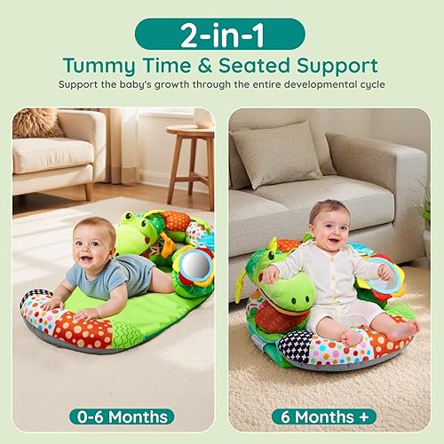 Miniatura 2 de Lilian&Gema Alfombrilla 2 en 1 para el tiempo boca abajo y almohada de apoyo para recién nacidos y bebés, adorable diseño de cocodrilo con almohada