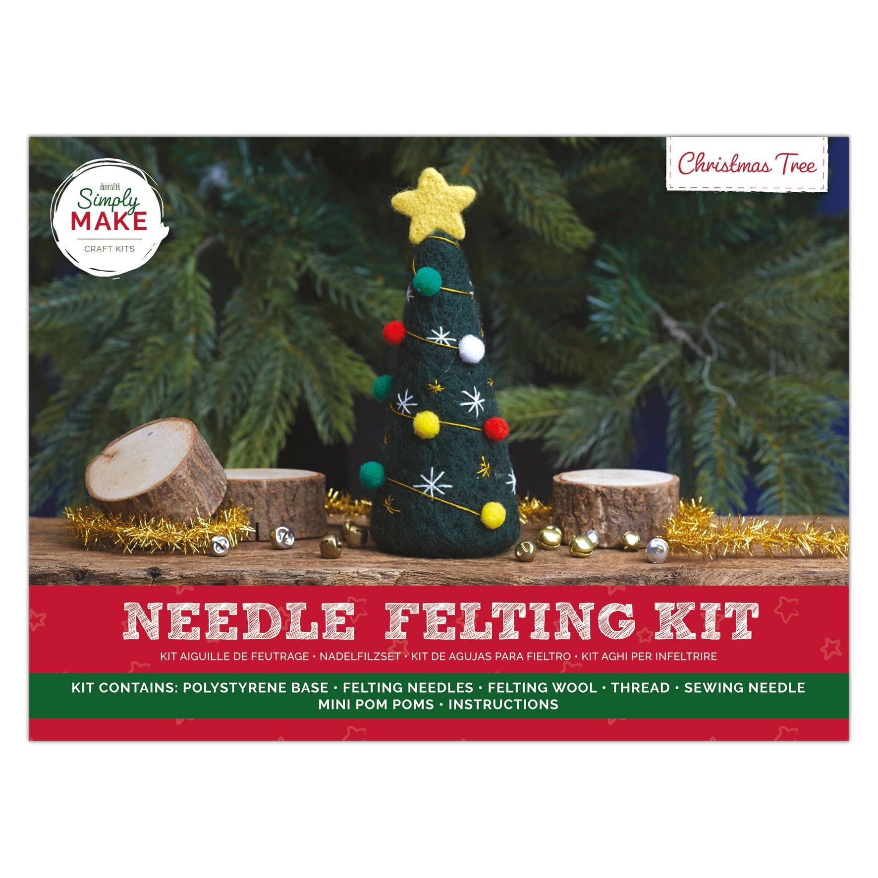 Simply Make Assorted Needle Felting Kit, Christmas Tree, Multicoloured, Single Craft Kit, Needle Felting Kit With Felting Needles And Felting Wool, Ideal Needle Felting Kits For Beginners, Fun Diy Craft Kit