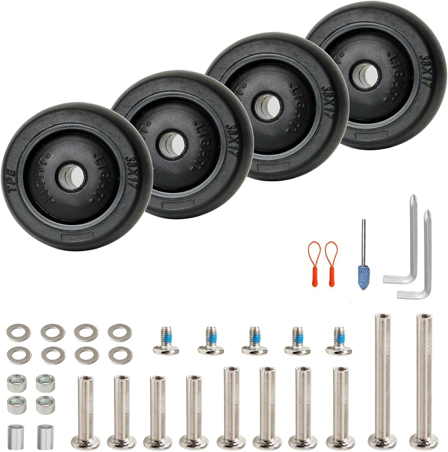 Luggage Suitcase Wheels Replacement Kit, 4 Pieces 1.5 inch/38mm TPE Bearing Wheels, Smooth Inline Caster and Spinner Roller for Suitcase, Trolley Bag