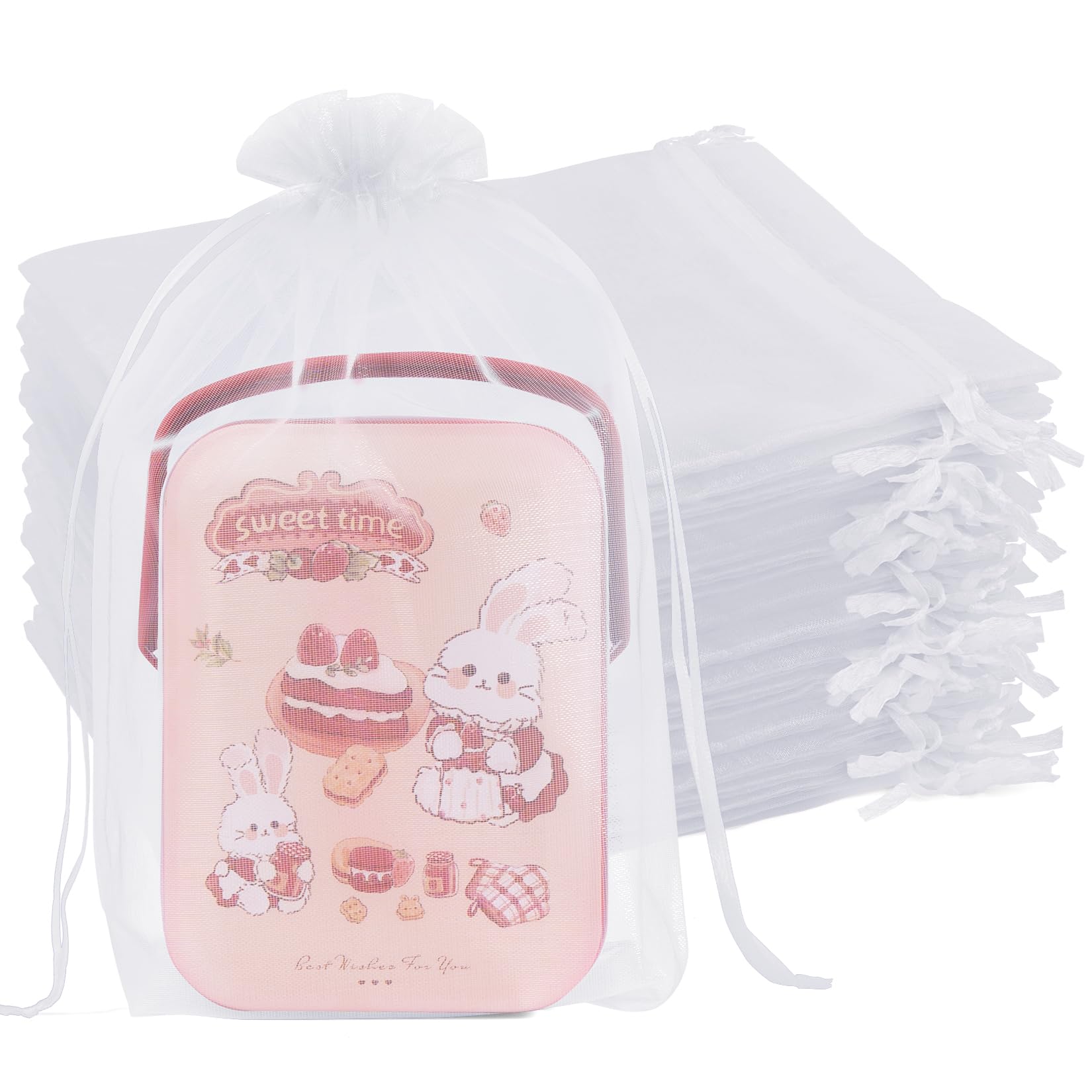 Crweety 50 Pcs Large Organza Bags 6x9, White Small Gift Bags Drawstring