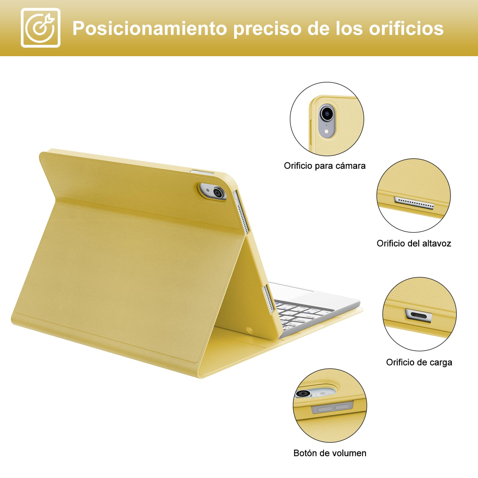 Funda Teclado para iPad A16 11 Generación 2025/10 Gen 2022 11/10.9 Pulgadas | Keyboard Touchpad, QWERTY Español Ñ, Bluetooth Magnético Desmontable Teclado Trackpad con Portalápices, Amarillo claro