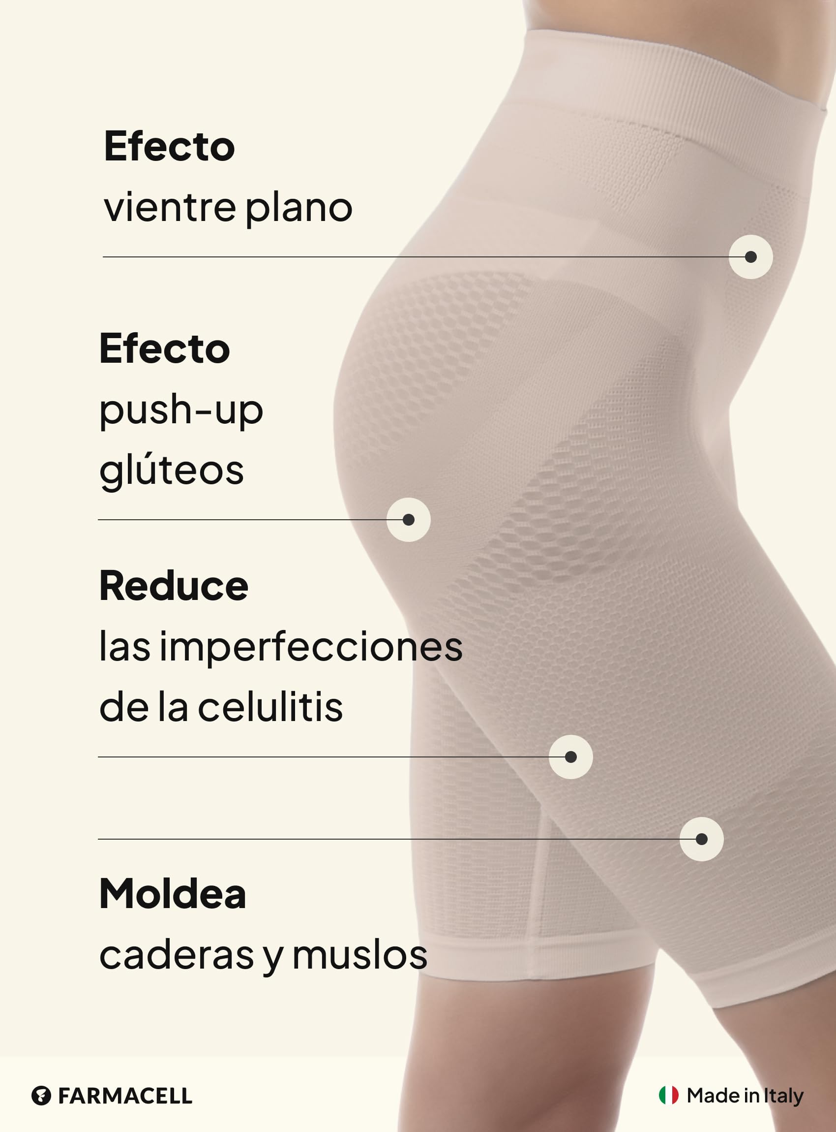 Farmacell Faja Pantalón Reductora Mujer Anticelulitis Masaje, Push up y Vientre Plano, Made in Italy, 312
