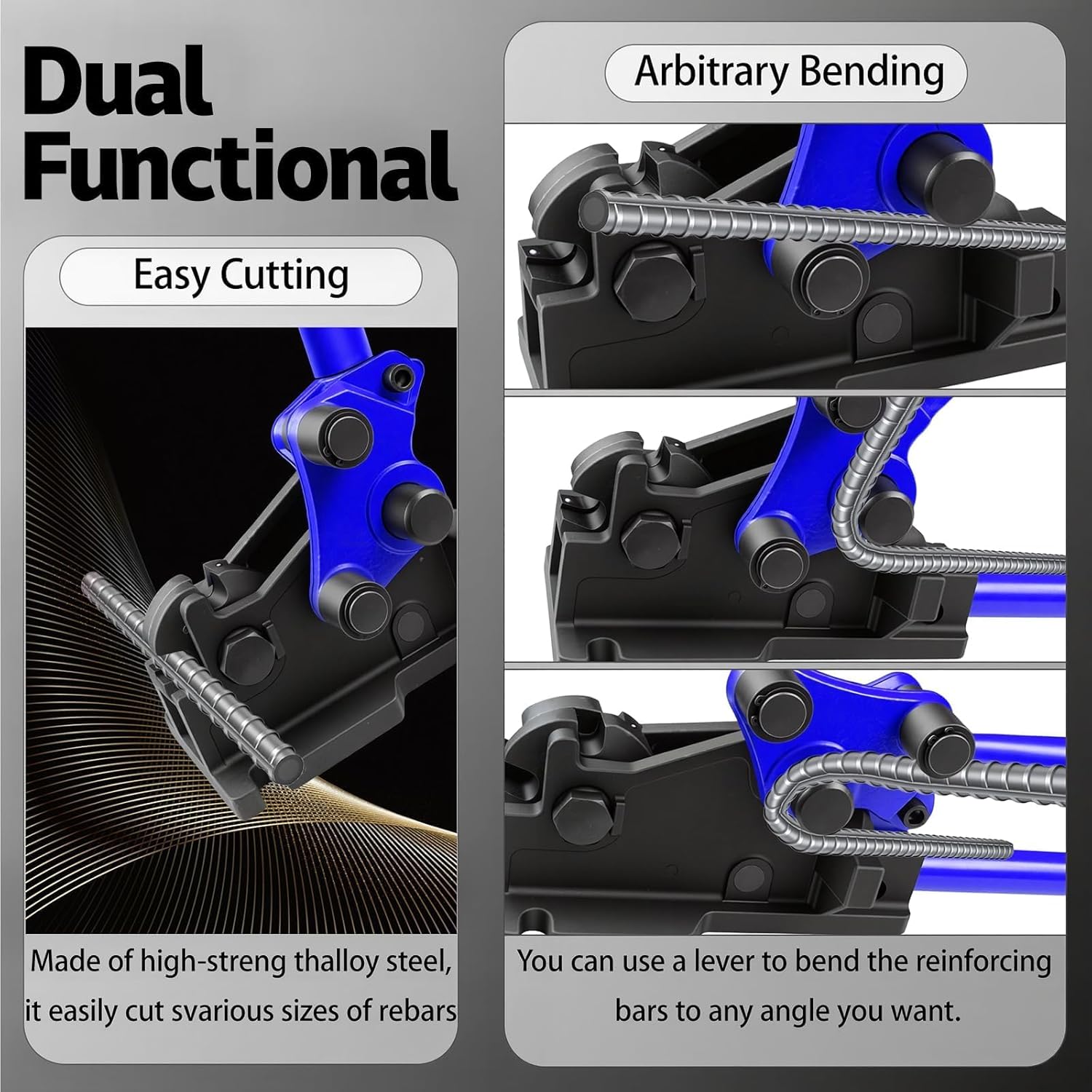 Manual Rebar Bender Cutter, Rebar Bender and Cutter 2 in 1 Steel Tool, Bending and Cutting Rebar up to 0.67 Inch, for Construction Site and Home-use