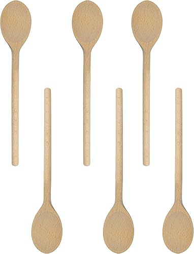 Miniatura 2 de Juego de cucharas de madera de 12 pulgadas de largo Cucharas de mezcla de madera de haya natural para hornear, cocinar y revolver Juego de 6