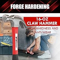 Vista 4 de YIYITOOLS Martillo de garra con mango de fibra de vidrio – 16-oz, rojo y negro (YY-1-003)