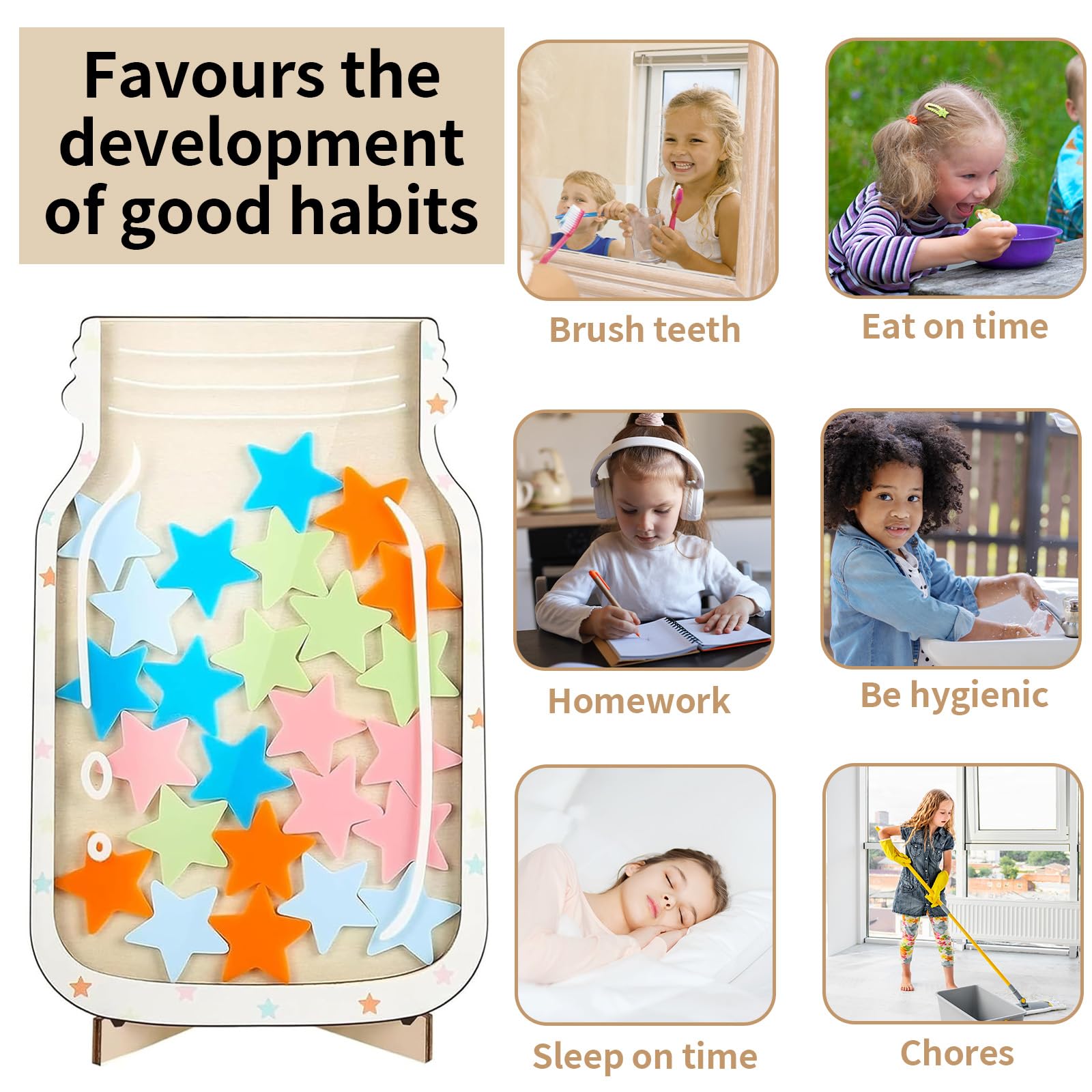 Tableau De Récompense Enfant – Pot à Étoiles 25 Stars Reward Jar En Bois & Acrylique, Idéal Pour Parents & Profs