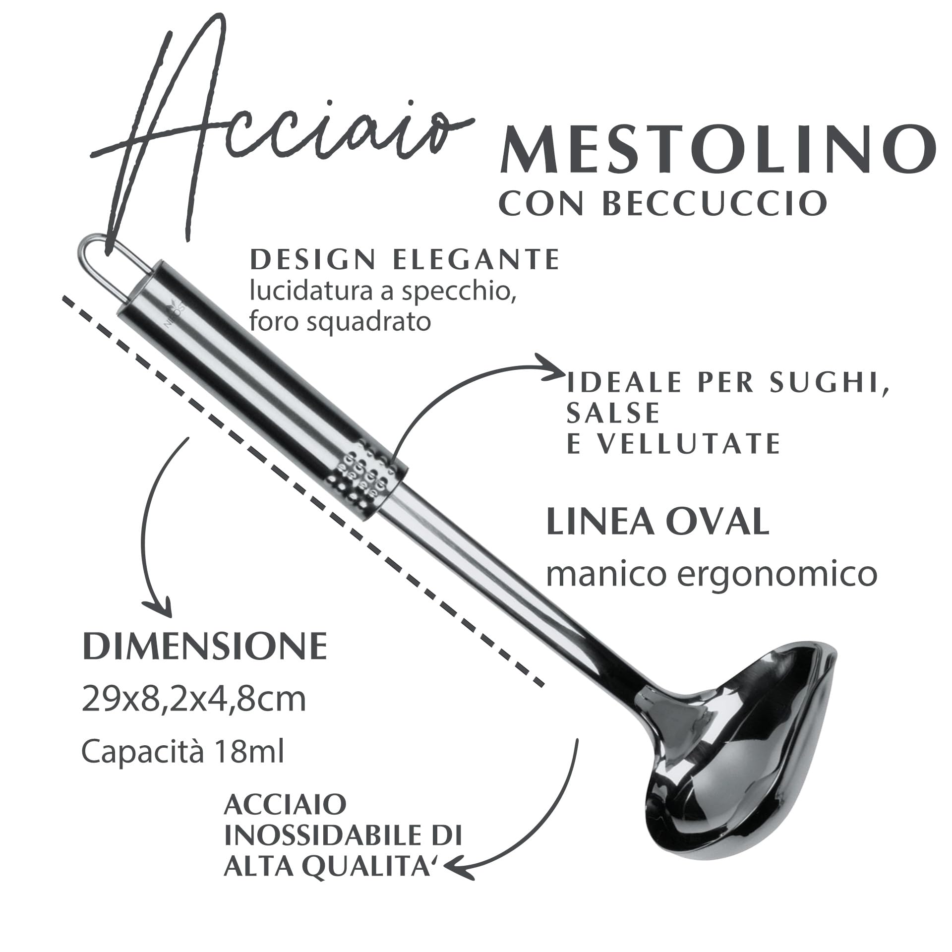 Mestolino Per Condimenti Fackelmann - Acciaio Inox Con Beccuccio, 29cm, Lavastoviglie - Foto 4