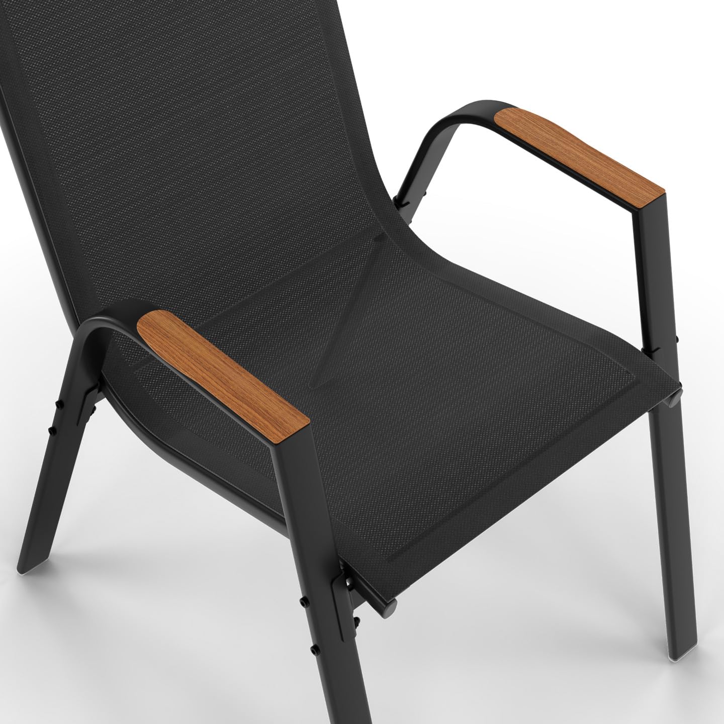 IDMarket - Salon de Jardin NOUMEA Table 240 cm Plateau Verre trempé Effet Bois et 10 chaises empilables Noir et Bois