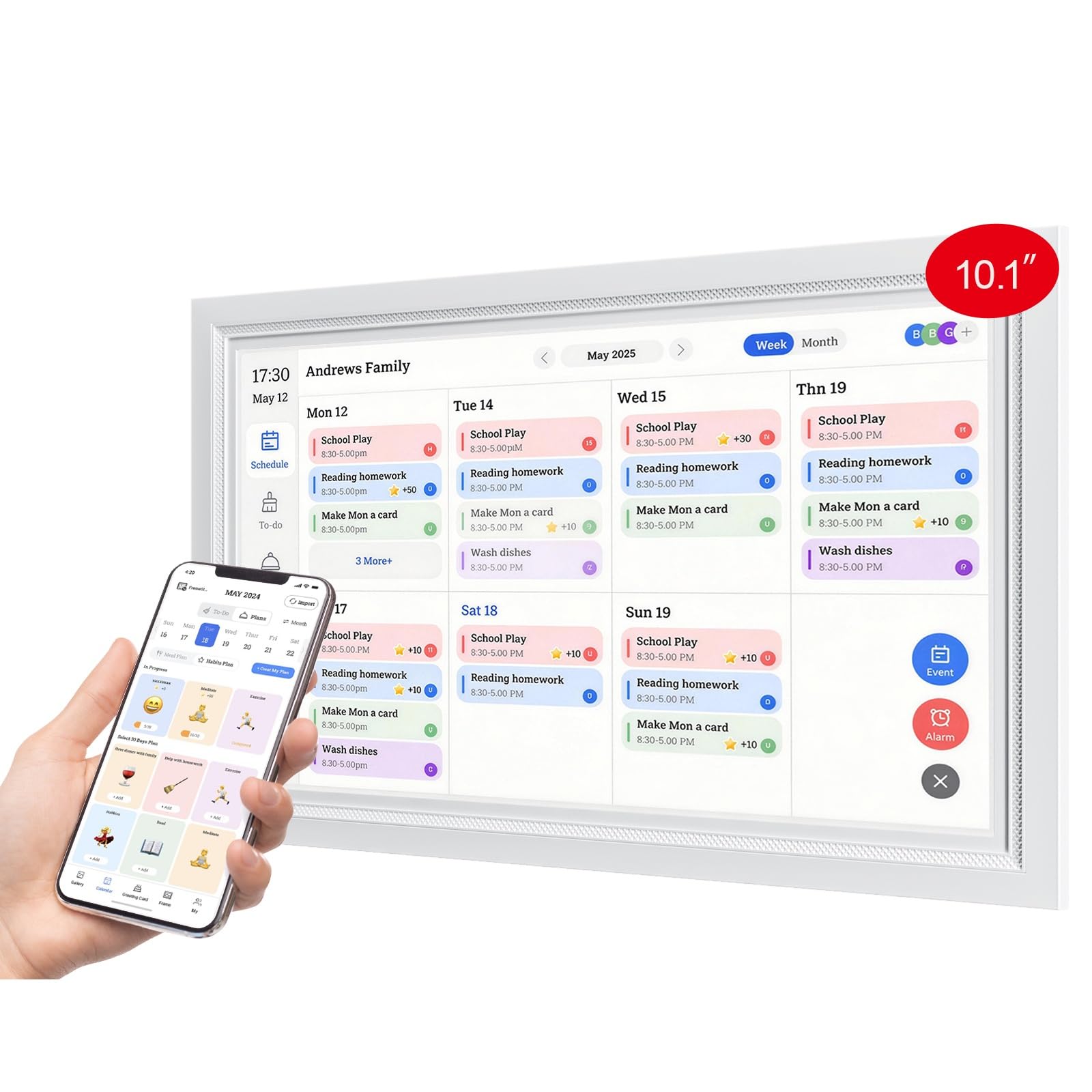 Digitaler Kalender, elektronischer Kalender, Wand-Touchscreen, ECalendar-Planer mit digitalem Bilderrahmen für Familien-Organizer, automatische Synchronisierung mit Familienplaner, Hausarbeit und