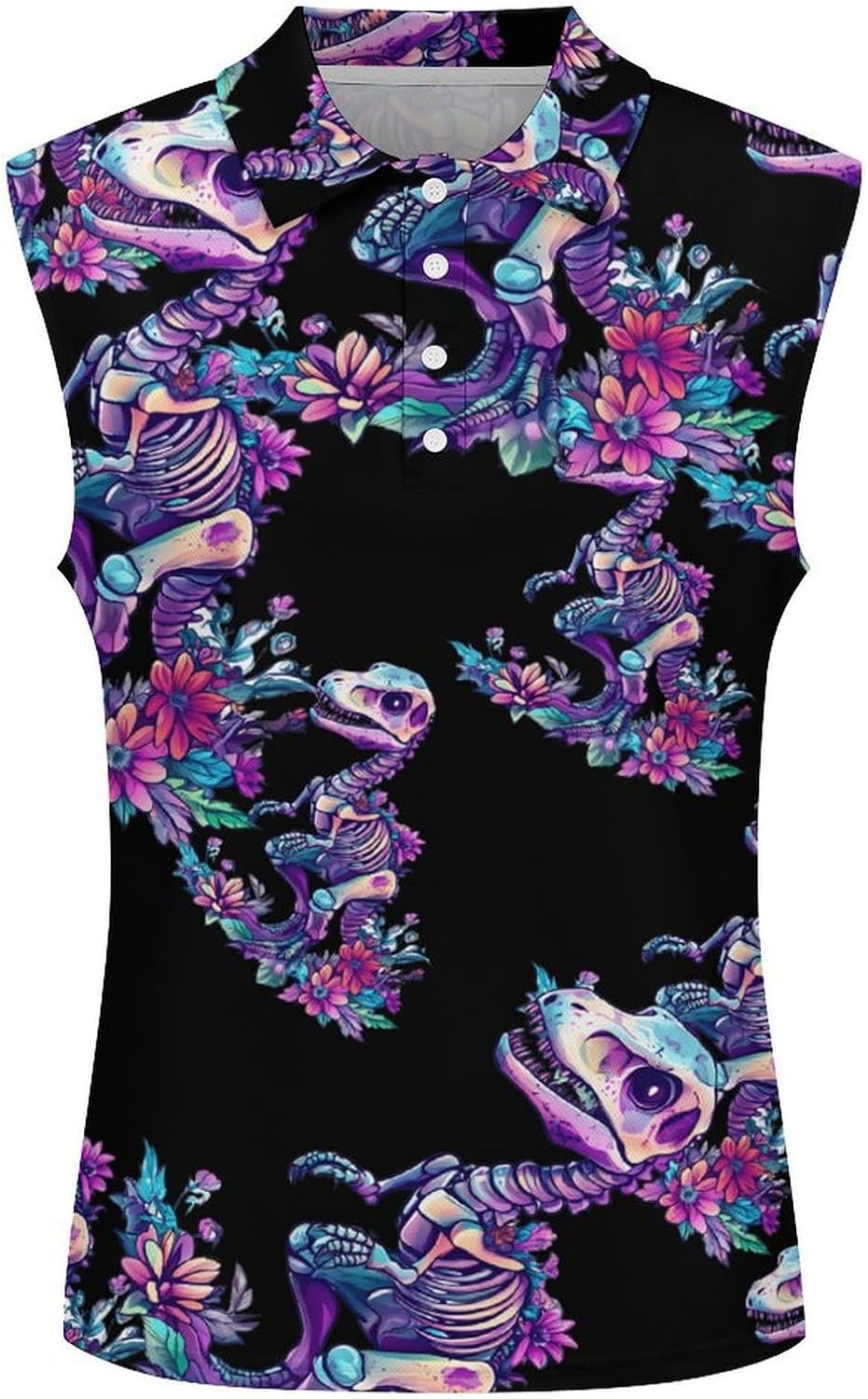 Skeleton Dinosau Bones Paleontologist Womens Golf Shirts Print Polo Shirt Sleeveless Tank Top Casual Work Blouses