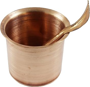 مجموعة Panchpatra Hindu Pooja Lota و Spoon Achman مصنوعة يدويًا من النحاس النقي