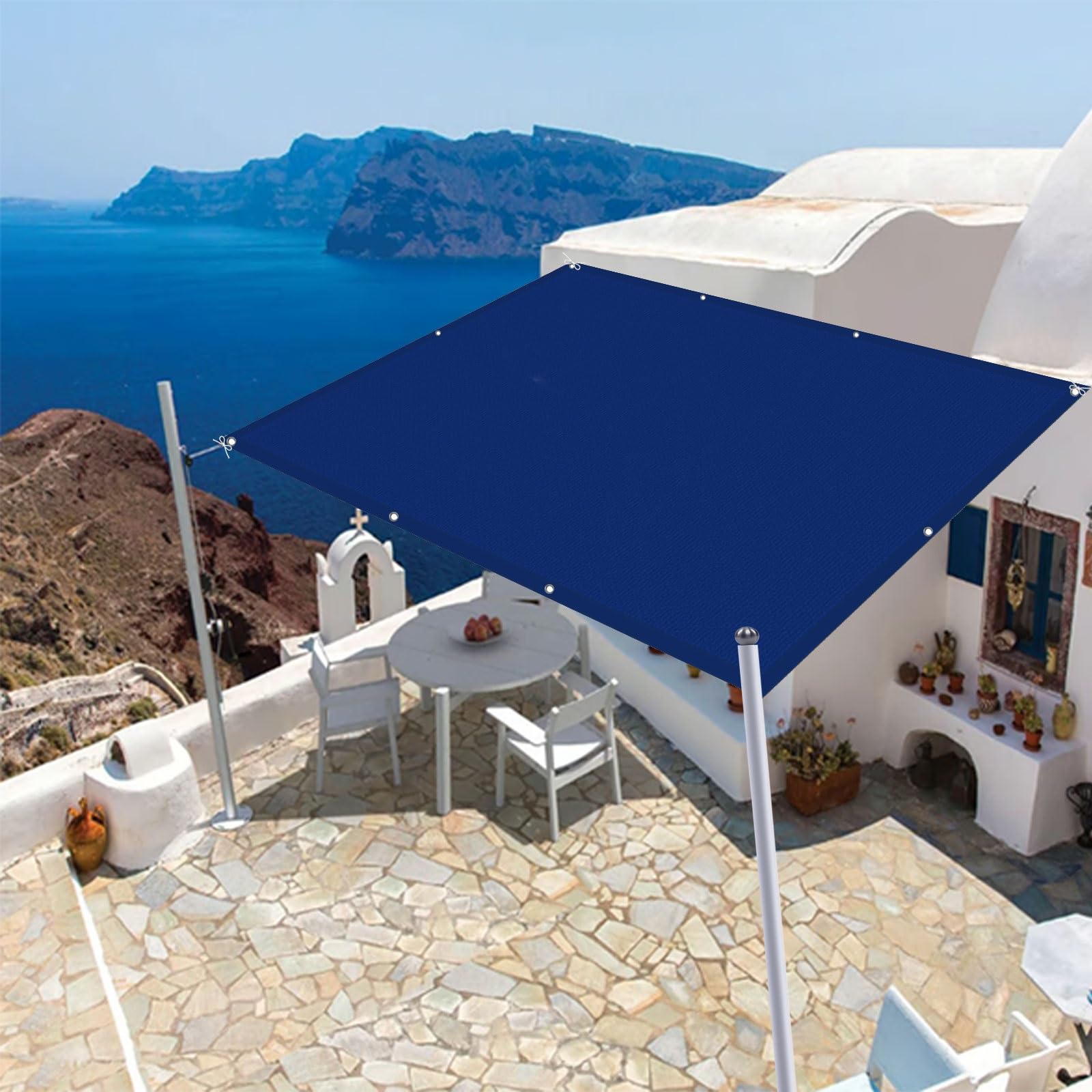Voile ombrage imperméable 3x5m bleu foncé anti-UV avec corde de fixation