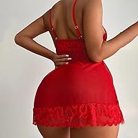 Vista 5 de MOBCTG Camisón sexy de encaje para mujer, sexy, sin hilos, con perspectiva, sexy, de encaje, para mujer, Rojo, M
