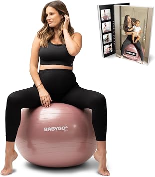 BABYGO Birthing Ball - Pregnancy Yoga Labor & Exercise Ball & Book Set Trimester Targeting, Maternity Physio, Birth & Recovery Plan Included Anti Burst Eco Friendly Rosewood, 65cm