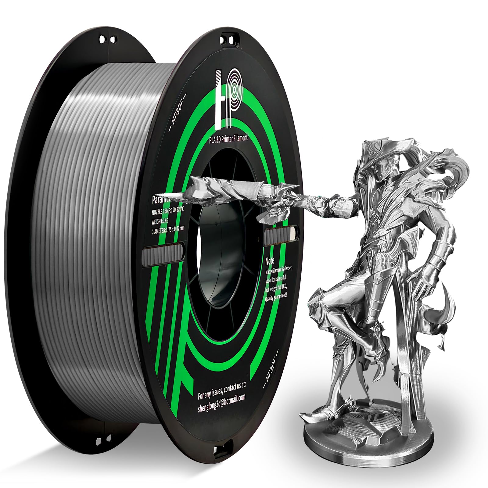 HP3DF PLA Filament, Silk PLA, 3D Printer Filament, PLA Filament 1.75mm Dimensional Accuracy +/- 0.02mm, 1KG Spool (2.2 lbs), Fit Most FDM Printer (Silk Silver)