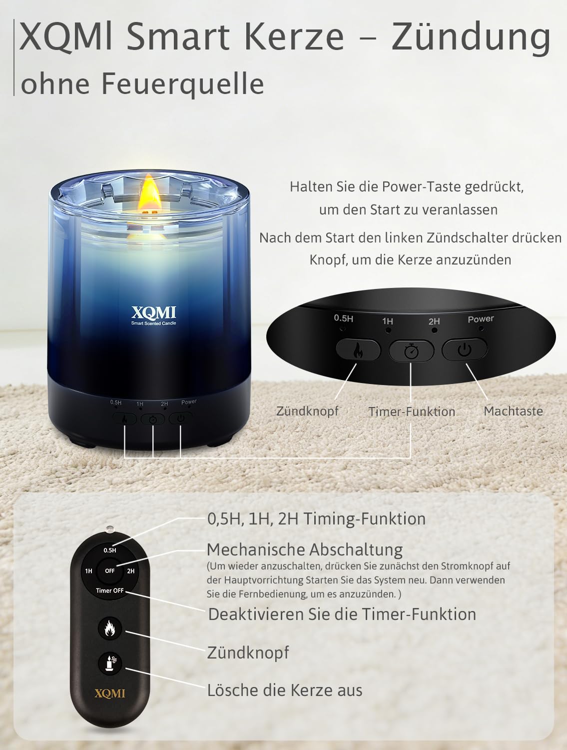 Smarte Duftkerzen im Glas mit Fernbedienung, Duftkerzen mit Timer, 35 Stunden Brenndauer, Neigungssensor, Natürliches Sojawachs, Moderne Raumdekoration für Wohnzimmer Schlafzimmer Büro