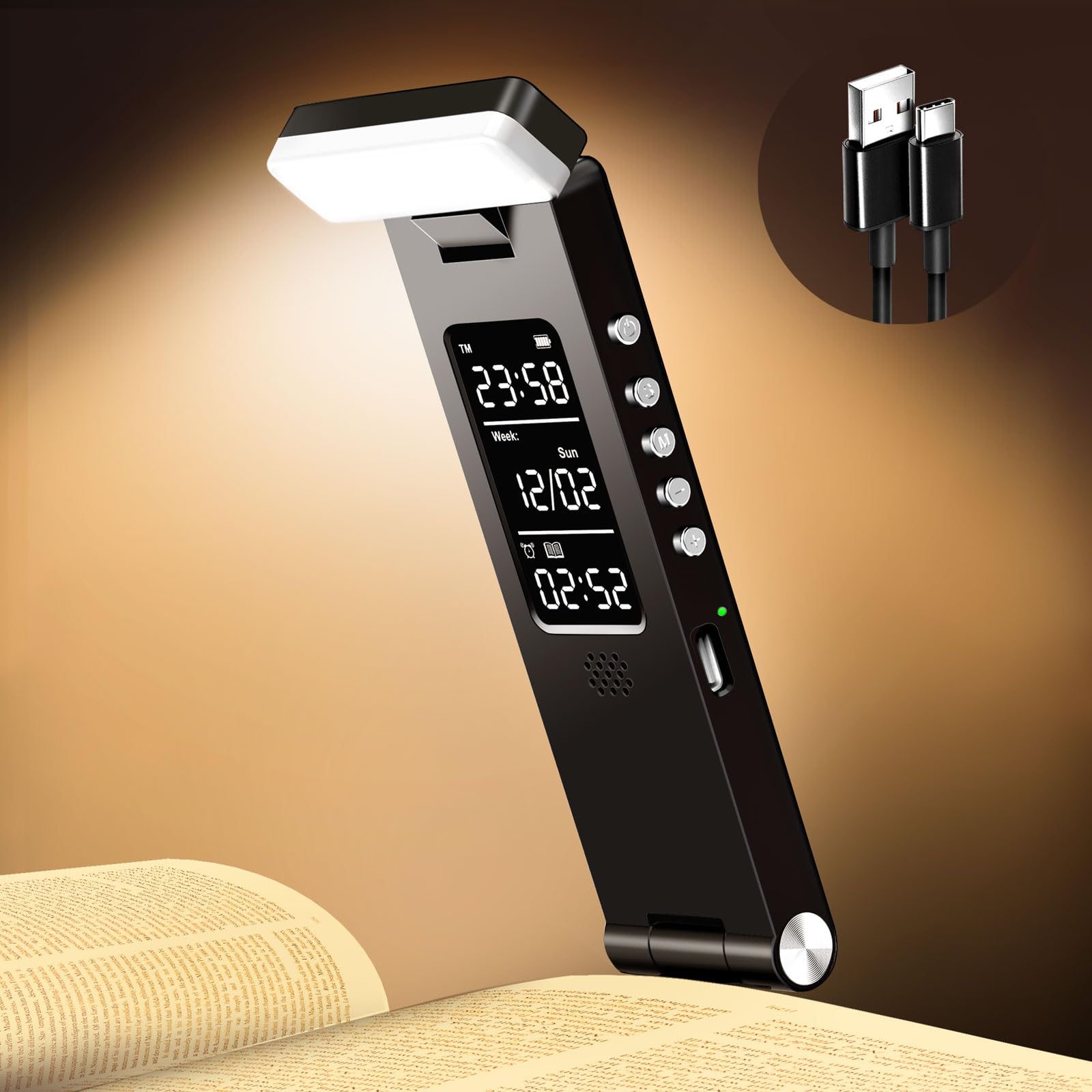 Book Light at Night in Bed, Reading Lights Rechargeable Battery, Small Eye Caring Bookmark Clip on Lamp, Portable & Flexible Adjustable Color Brightness Dimmable, Gifts for Book Reader Lover