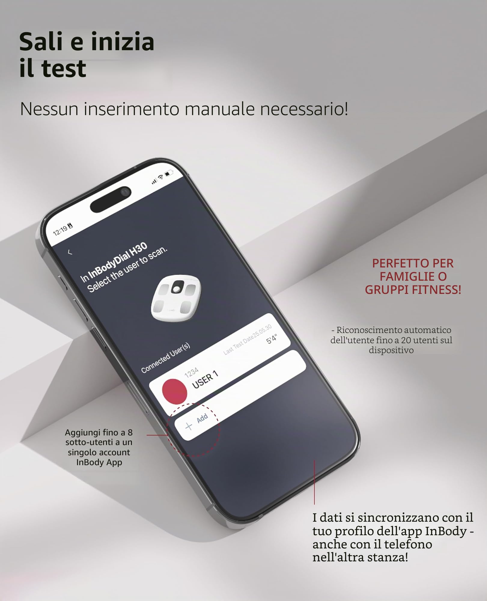 InBody Dial H30 - Bilancia intelligente con BMI, grasso corporeo, massa muscolare, con app, dispositivo di misurazione del grasso corporeo