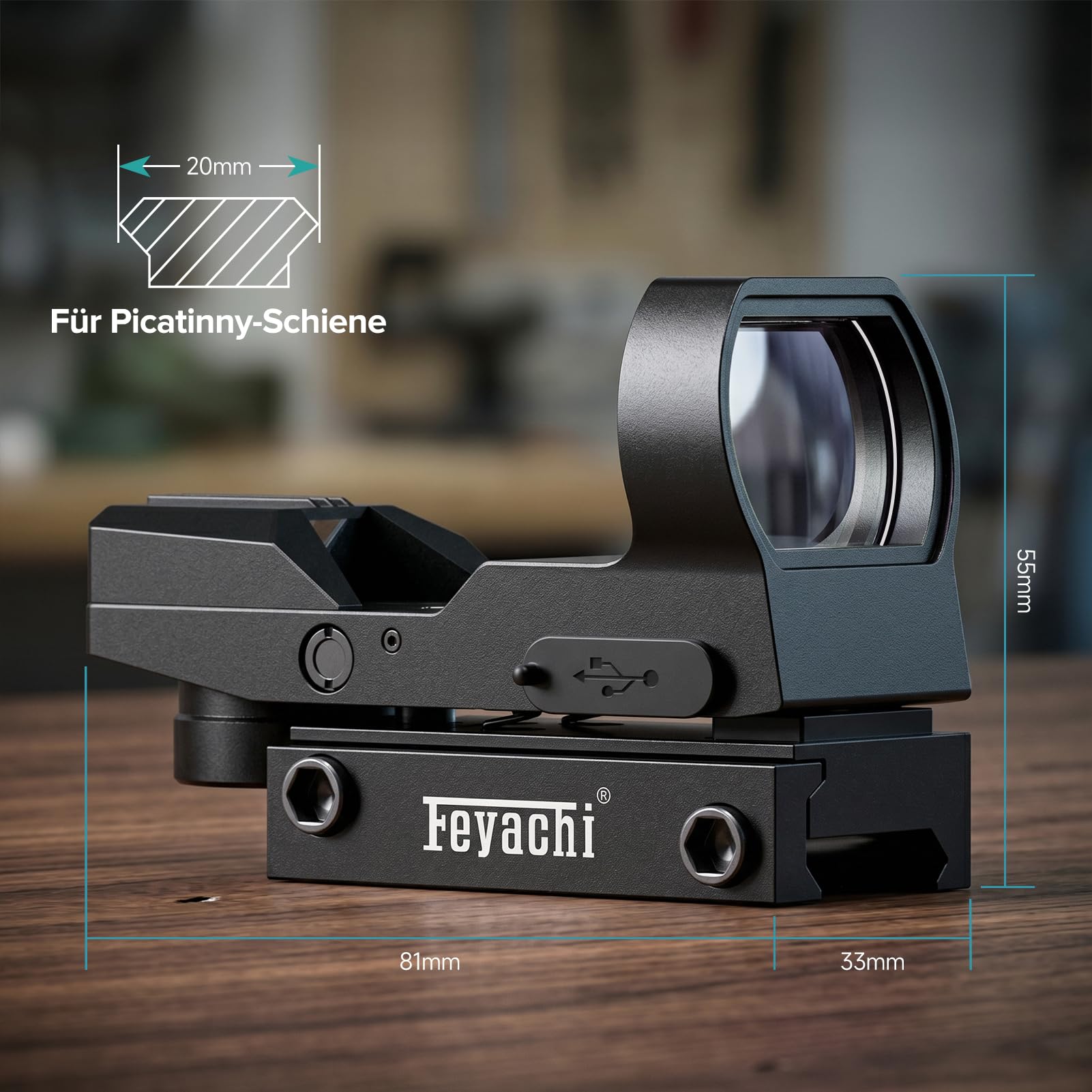 Feyachi RS-27 Red Dot Visier Wiederaufladbar Leuchtpunktvisier mit einstellbares taktisch Rot und Grün Fadenkreuz Zielfernrohr Reflexvisier kompatibel für 20mm/22mm Weaver oder Picatinny Schiene