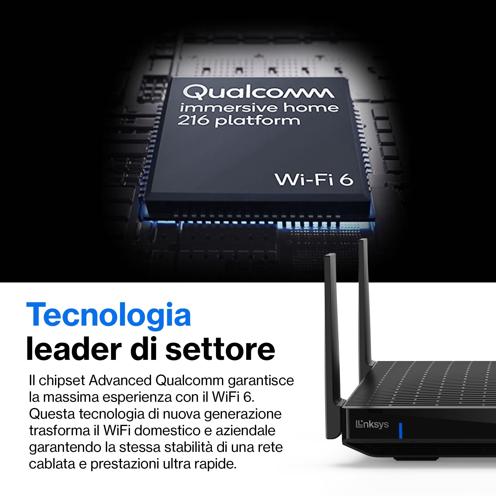 Linksys Router Wifi mesh Tri-Band Hydra Pro 6E, wireless, accesso alla banda 6 GHz, velocità massima 6.6 Gbps, copertura 250 m², piu 55 dispositivi