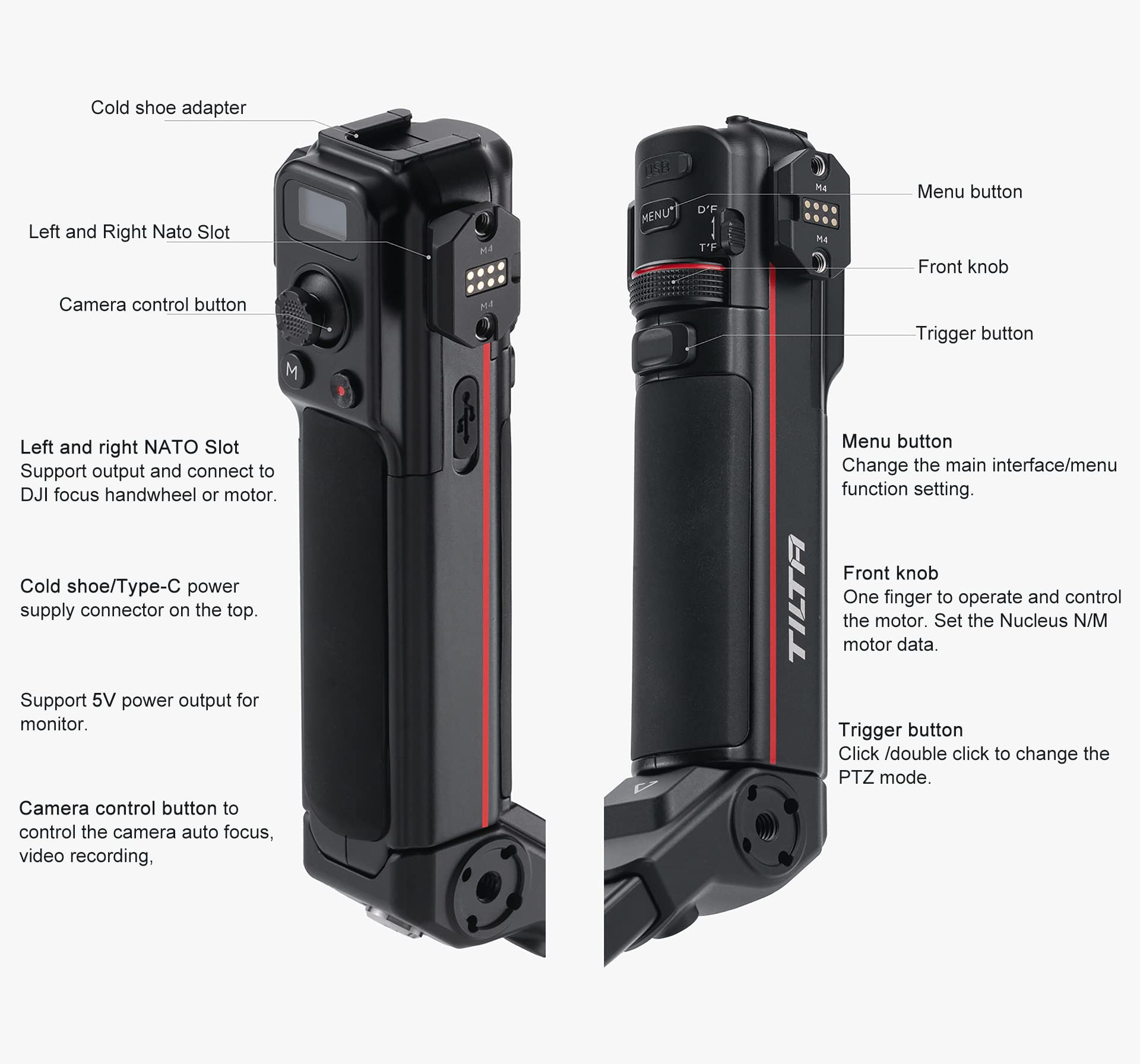 TILTA TGA-ARH2 Advanced Rear Operating Control Handle Poignée de Commande arrière avancée pour DJI Ronin RS2/RS3 Pro (RS 2/RS 3 Pro) stabilisateur de cardan (Incompatible RSC2/RS3)