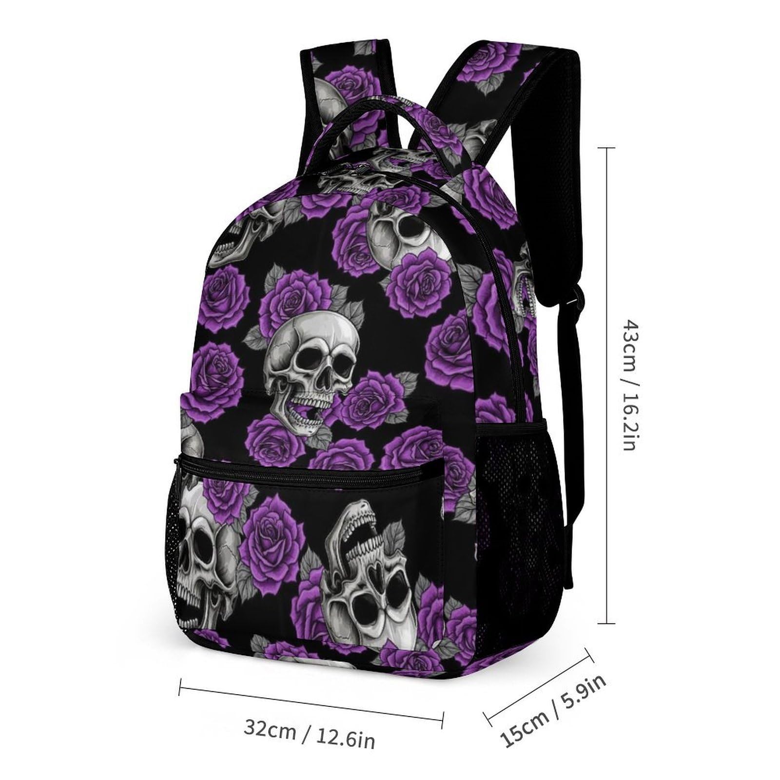Ensemble sac à dos Purple Rose Skull avec boîte à lunch et trousse de maquillage