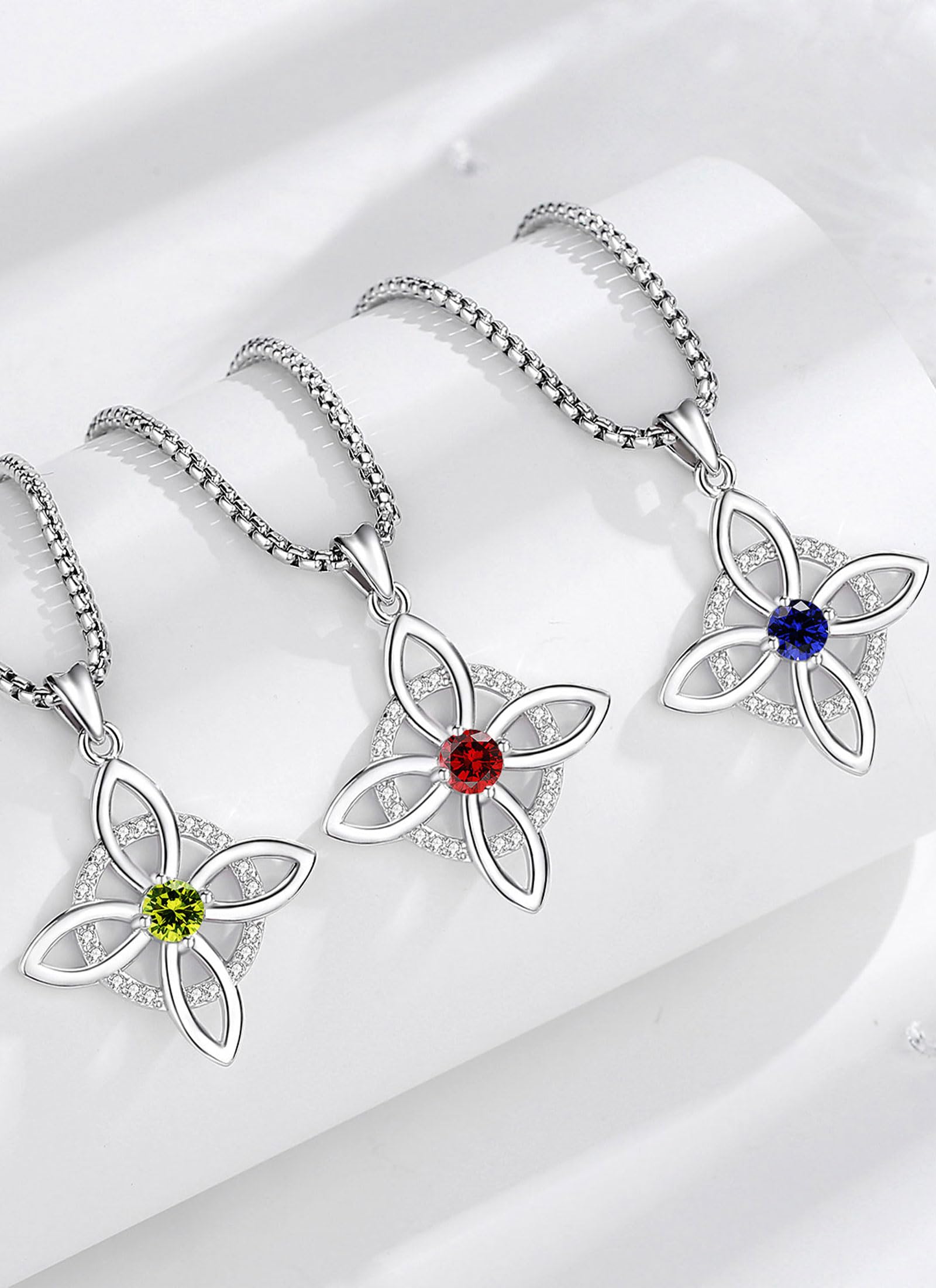 AEONSLOVE Collier Nœud de Sorcière Argent 925 pour Femme Fille, Collier Nœud Wiccan avec Pierre de Naissance Pendentif Celtique Chance Bijoux Charme de Sorcière
