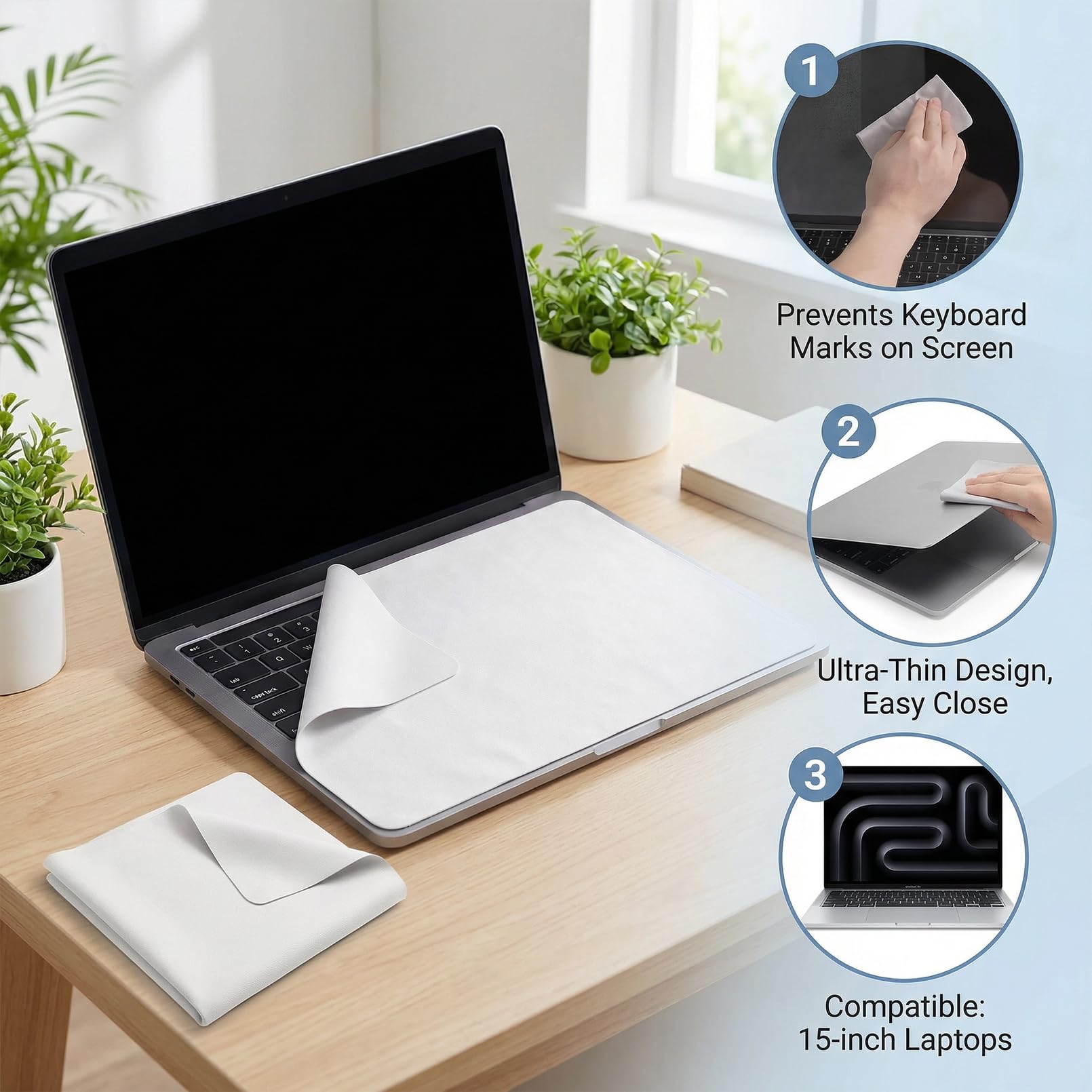2 protezioni per tastiera per MacBook Air/Pro, schermo per tastiera 15 pollici e 16 pollici, panno in microfibra (34 x 22,5 cm) per MacBook Pro, protezione tastiera per MacBook Air 15 pollici