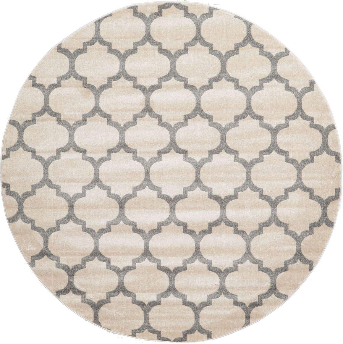 Unique Loom Trellis Collection Area Rug - Philadelphia (8' Round Beige and Gray/Gray)