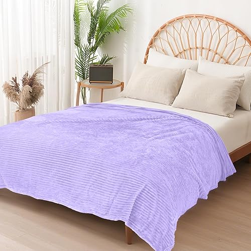 Vista 359 de Vessia Manta de franela de forro polar, 300GSM, acogedora manta a rayas verde salvia para sofá, cama y sofá, cálida y suave, acogedora manta