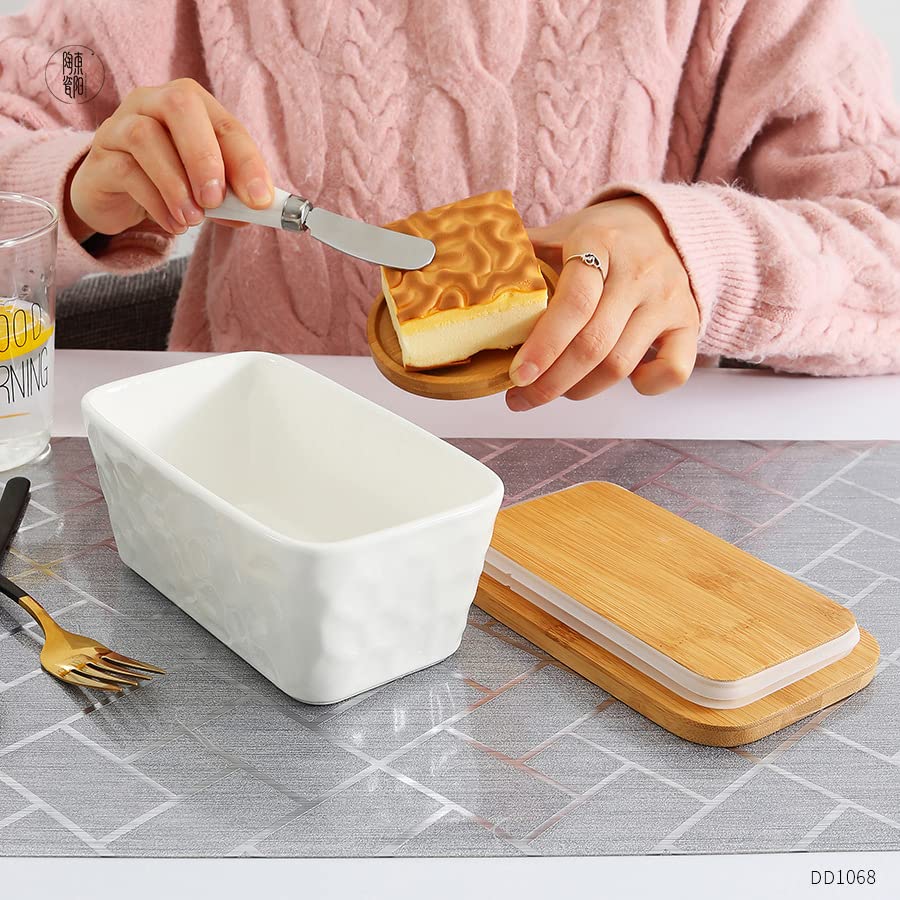 Beurrier rectangulaire en porcelaine avec couvercle pour comptoir de service