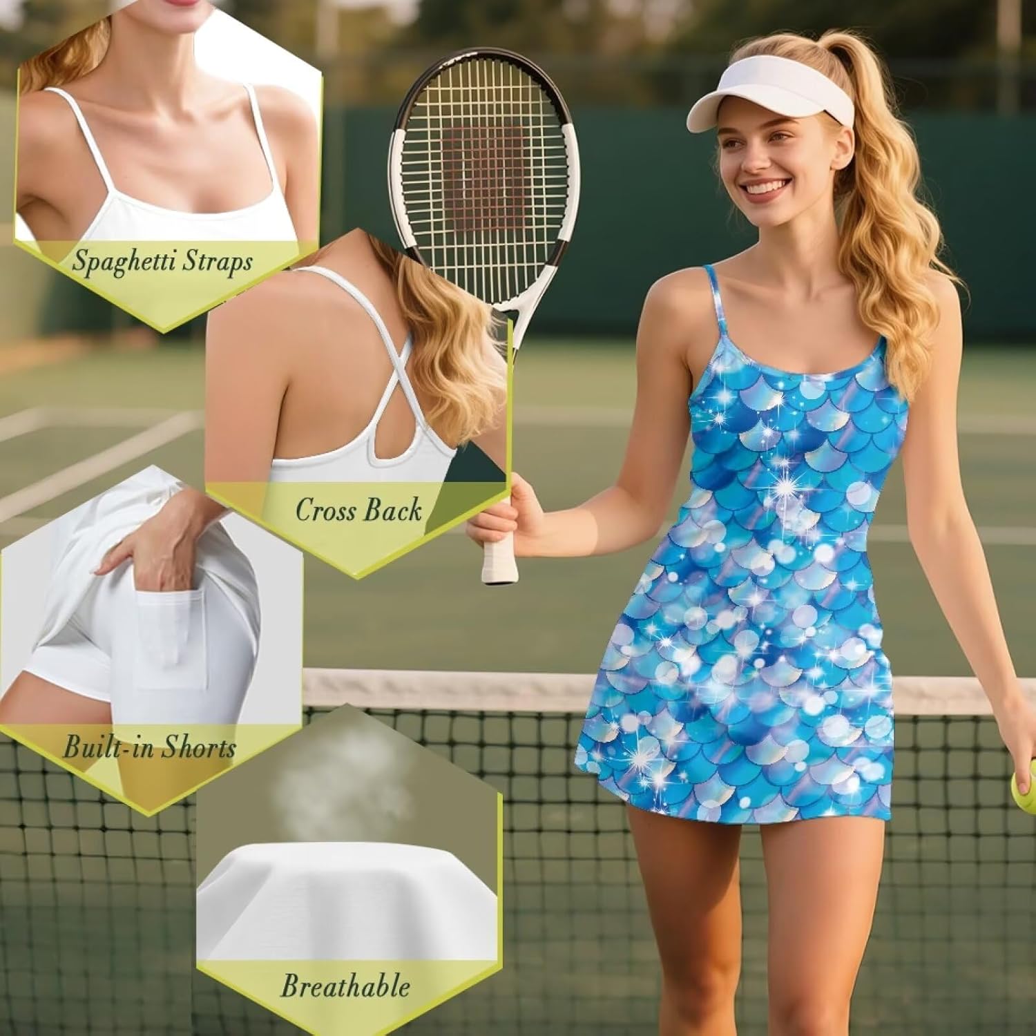 Golf Sleeveless Dresses for Women 2 Piece Sets Tennis Golf Dress Quick Dry Cross Back Athletic Stretch Dress