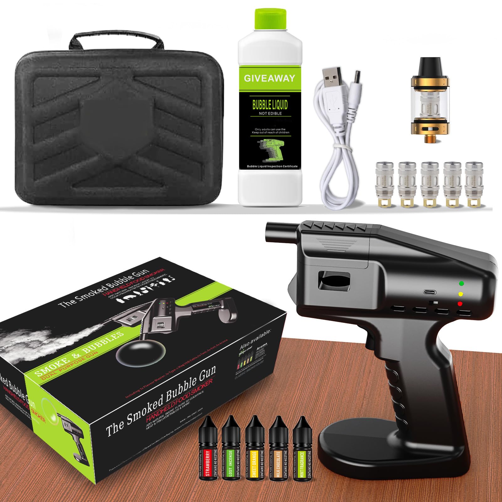 Pistola de humo de burbujas de cóctel con aceites esenciales